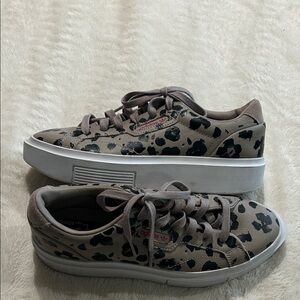 Adidas Black and Tan Leopard Sneakers